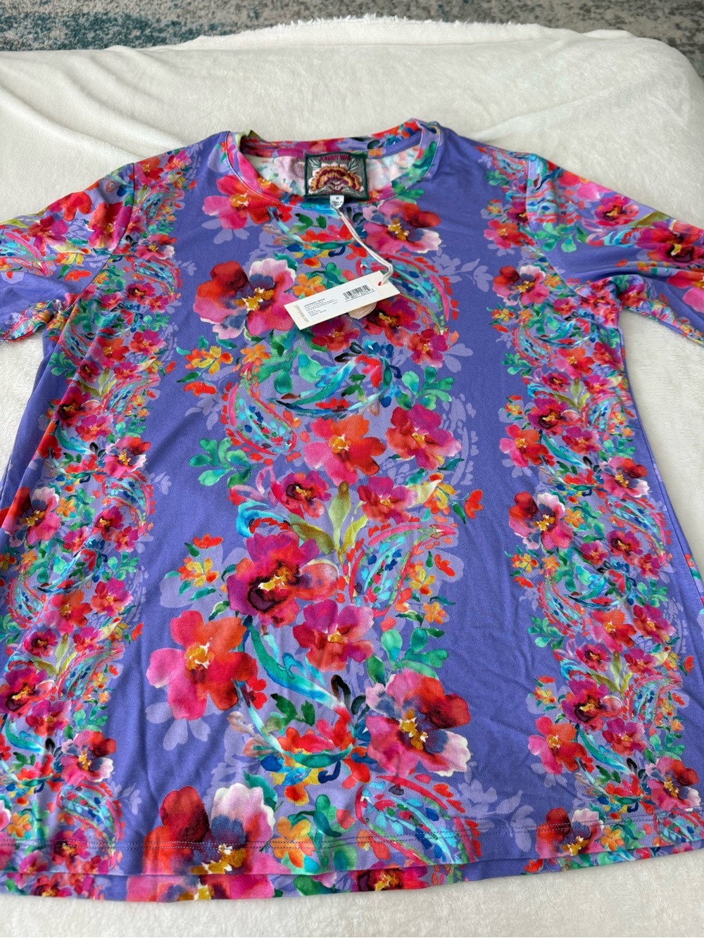 Johnny Was Janie Favorite Elbow Sleeve Crew Swing Tee M Retail $150 D99